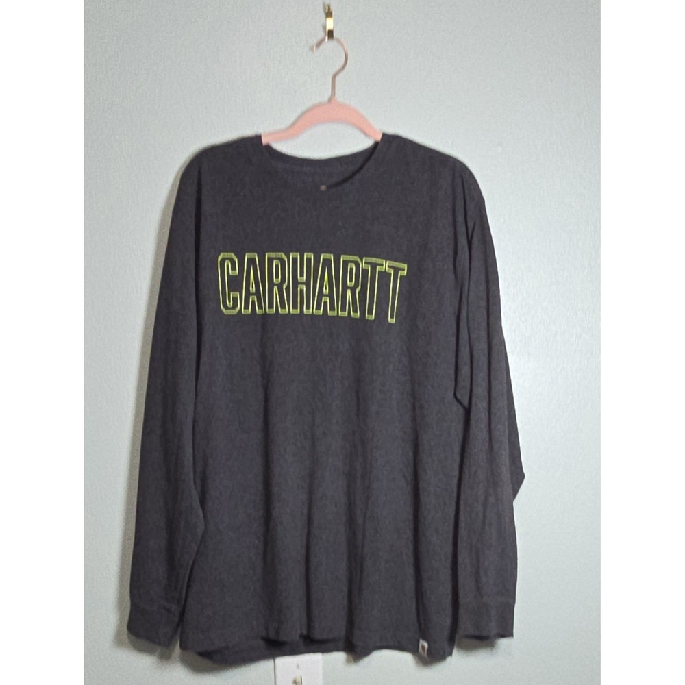 Carhartt Men's Large Original Fit Dark Gray Heather T-Shirt Yellow Graphic Logo